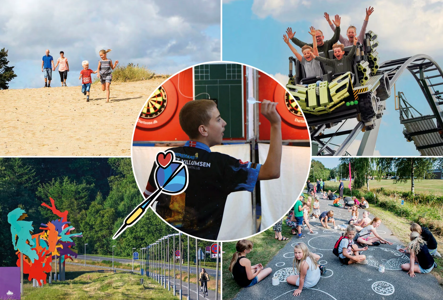 A collage of family activities and experiences in Billund